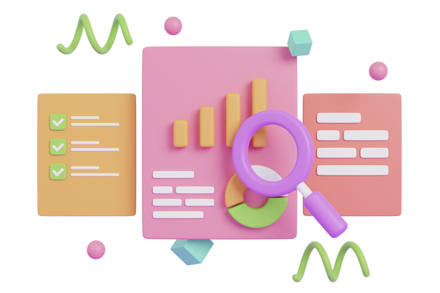 llustración de gráficos de simulación de la medición, testing y experimentación